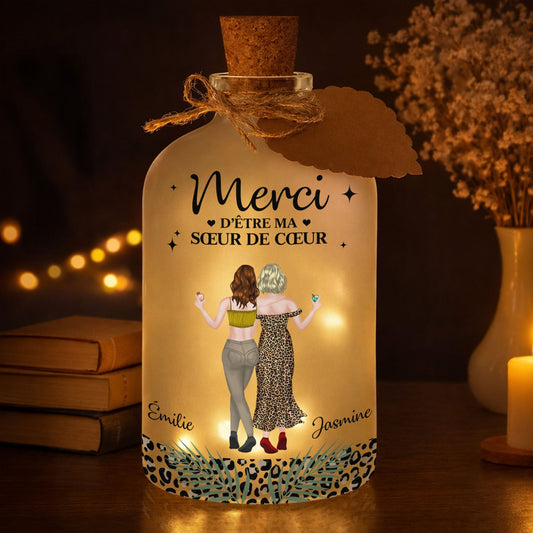 Merci D'être Ma Sœur De Cœur Best Friends Leopard Art - Personalized Short Bottle Light - BST580_SBOLI