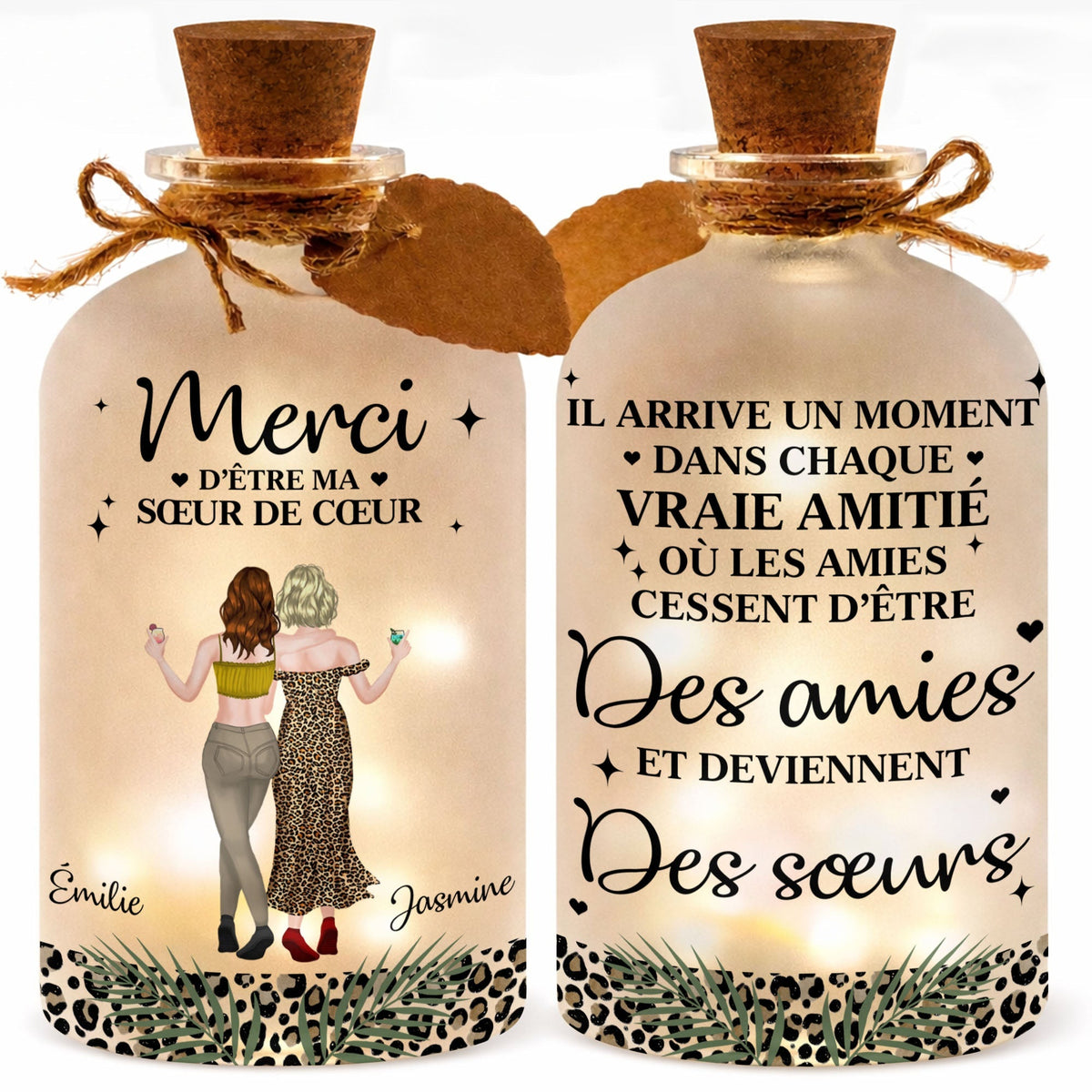 Merci D'être Ma Sœur De Cœur Best Friends Leopard Art - Personalized Short Bottle Light - BST580_SBOLI