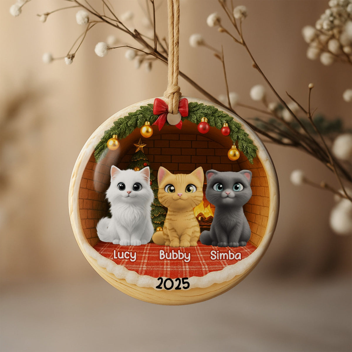 Celebrate Your Furry Friends With Festive Kittens - Personalized Custom Ceramic Ornament With Round Shape - CAT034_RCE