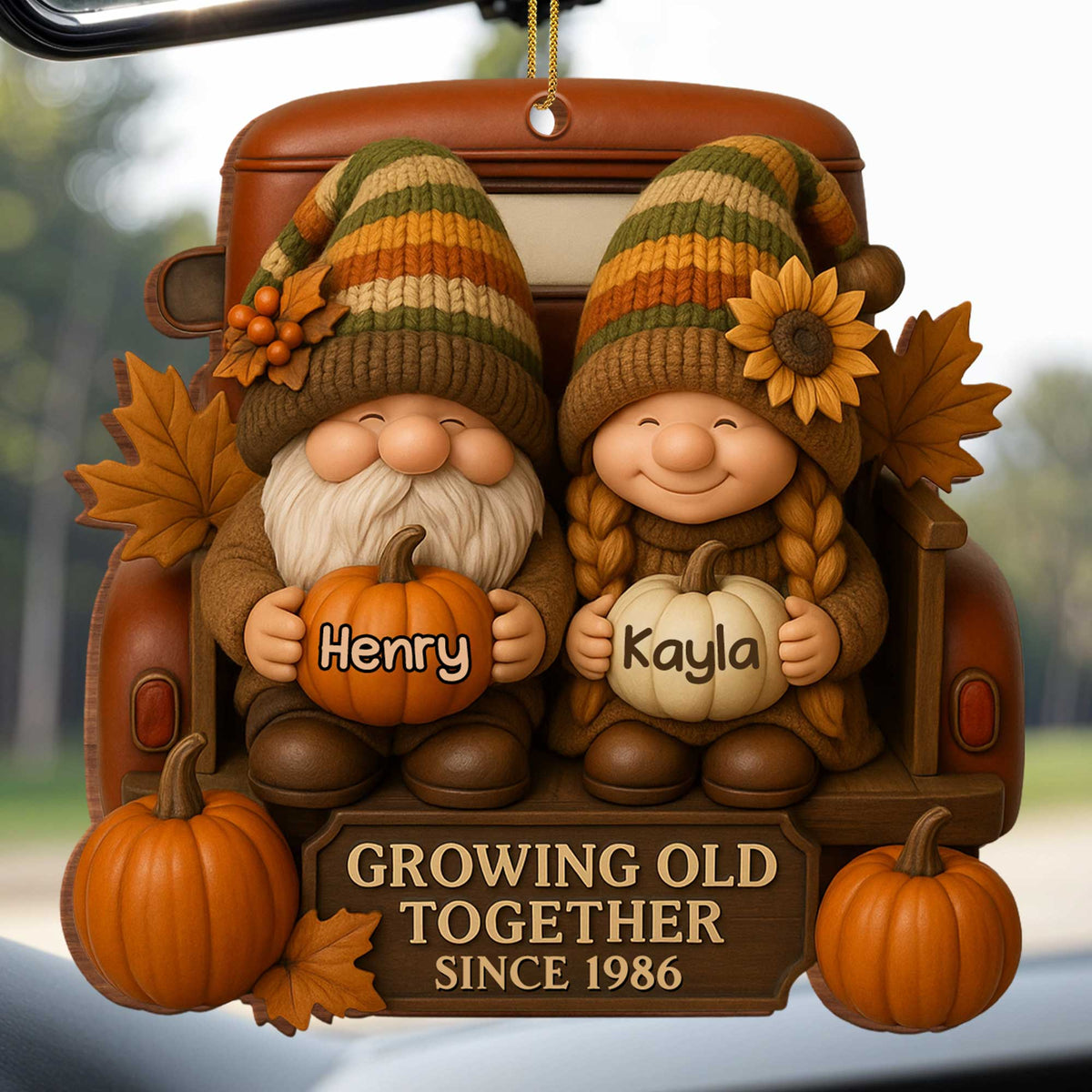 Growing Old Together With Gnomes And Autumn Leaves - Personalized Custom Wood Ornament, Custom Shaped - CPL596_WDO