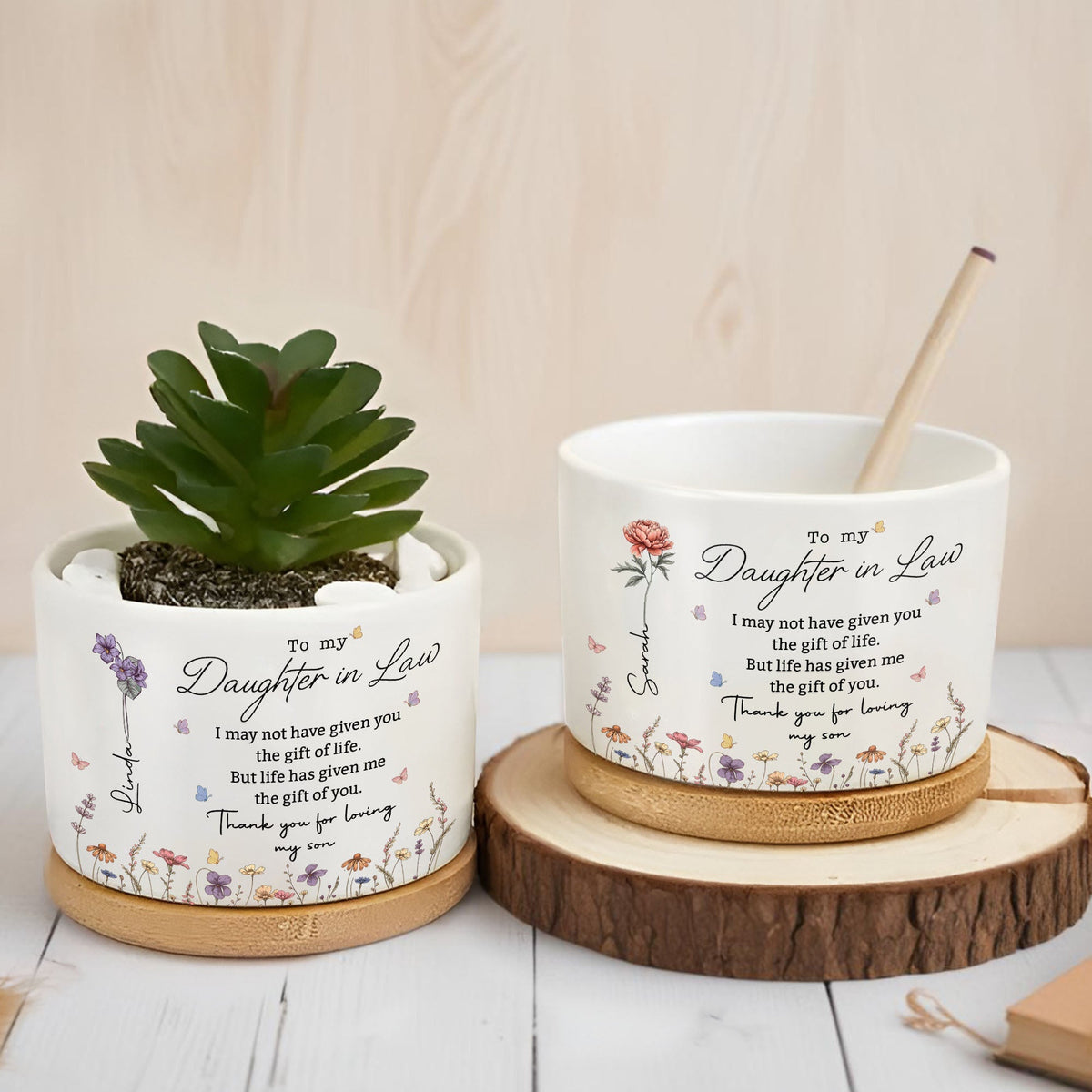 To My Daughter In Law I May Not Have Given You Life Birth Flowers - Personalized Ceramic Plant Pot - DILA255_CEP