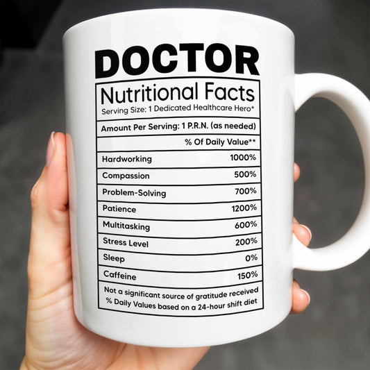 Doctor Nutritional Facts, Hardworking, Compassion, Problem-Solving, Medical Coat and Stethoscope - Personalized Custom Coffee Mug - DOC009_MG