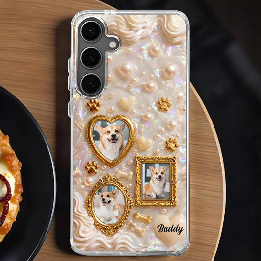 Our Furry Friend Forever Vintage Frame Heart Paws And Pearls - Personalized Clear Phone Case - DOG141_PHC