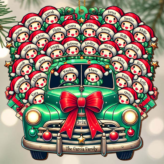 Snowman Santa Hats Christmas Vintage Car Ornament - Personalized Custom Wood Ornament, Custom Shaped - FAM177_WDO