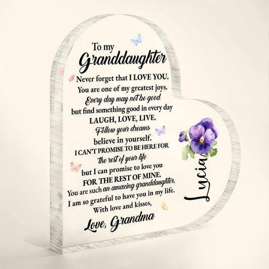 Love And Life Promises To Granddaughter With Butterflies And Flowers - Personalized Heart Shaped Acrylic Plaque - GDT123_HAP