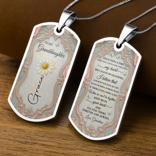 To My Granddaughter Once Upon A Time Flower And Butterfly - Personalized Custom Dog Tag Necklace - GDT557_DTNECK