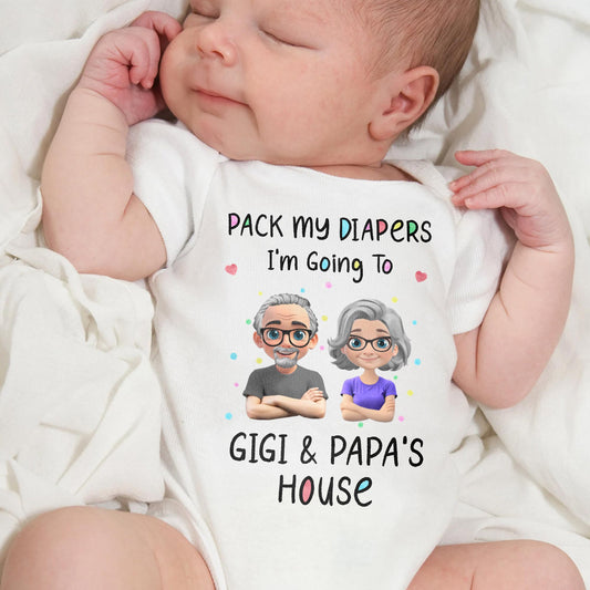 Pack My Diapers Going To Gigi & Papa's House - Personalized Custom Baby Onesie - KID124_ONES