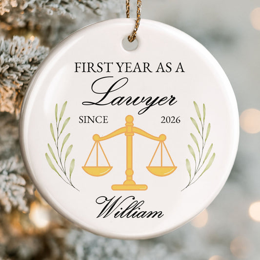 First Year As A Lawyer With Scales Of Justice - Personalized Custom Ceramic Ornament With Round Shape - LAW008_RCE