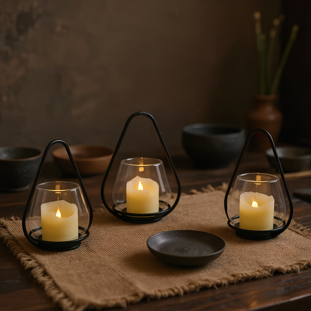 1\u002F2\u002F3pcs Metal Candle Holder Lantern, Black Lantern Candelabra, Vintage Hanging Candle Holder, Glass Candlestick Set, Wire Frame Candle Holder for Home Decor|Farmhouse|Christmas|Easter|Halloween|Hanukkah|Thanksgiving