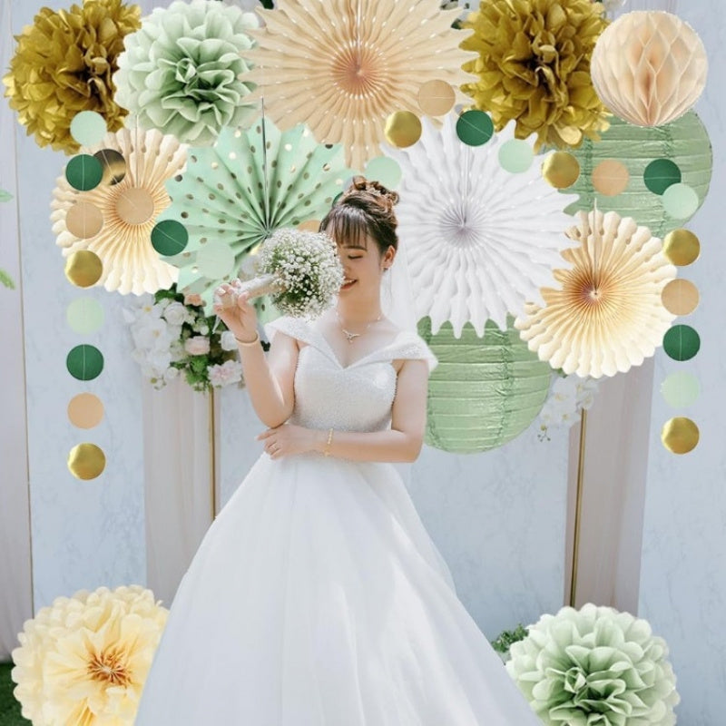 2026, Sage Green Paper Lantern Set Party Decorations Paper Flowers Garland for Event Supplies