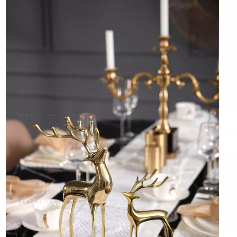 Reindeer Figurine Statues Deluxe Set of 2, Christmas Deer Pure Heavy Reindeer Ornaments for Home Decor Accents Living Room Office Bookself Tabletop Mantle Christmas Decoration, Golden