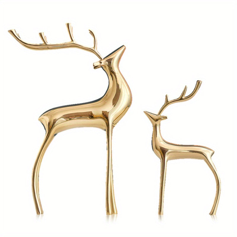 Reindeer Figurine Statues Deluxe Set of 2, Christmas Deer Pure Heavy Reindeer Ornaments for Home Decor Accents Living Room Office Bookself Tabletop Mantle Christmas Decoration, Golden