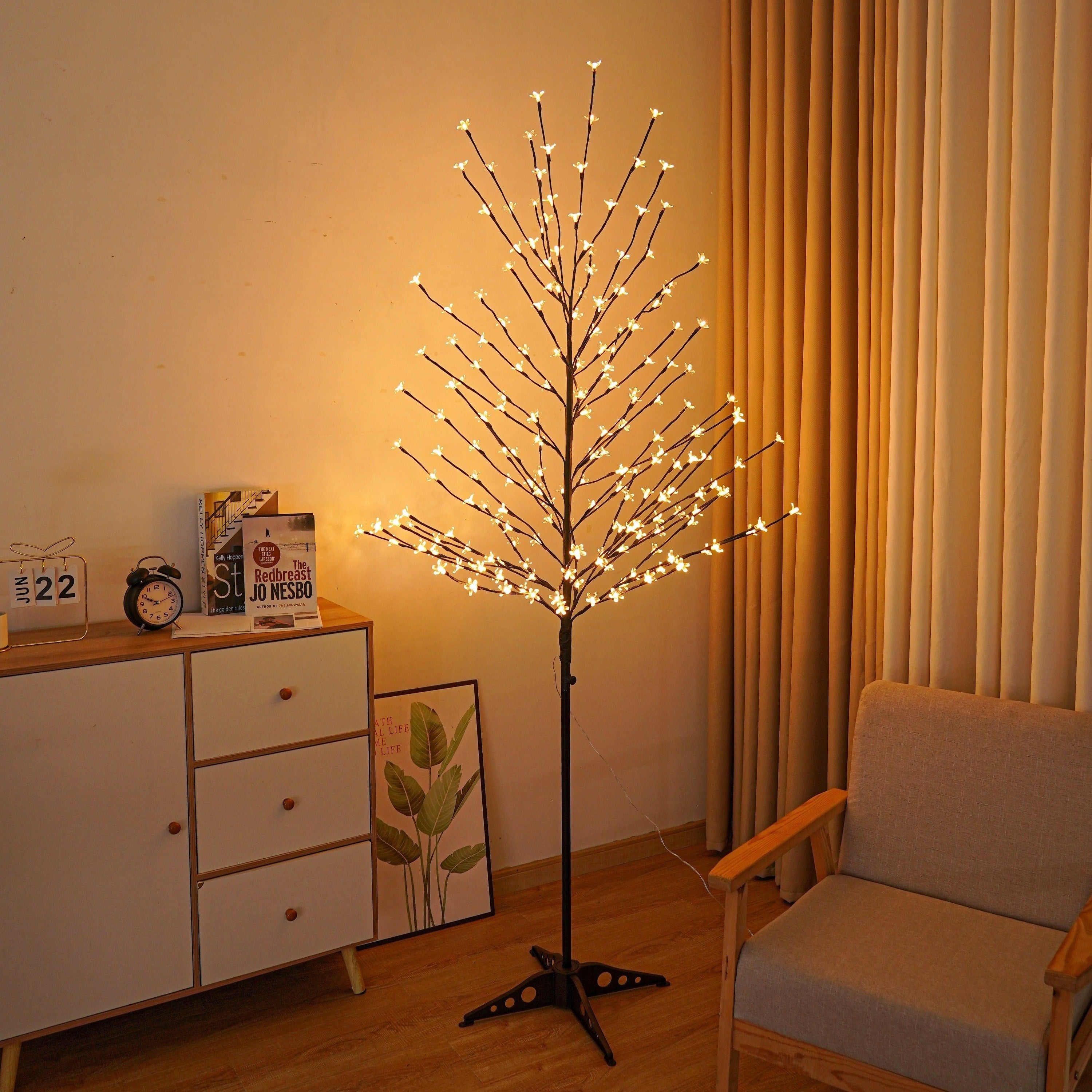 6.5 Feet 208 LED Light up Cherry Tree, Warm White, Decorate Home Garden, Spring, Summer, Wedding, Birthday, Christmas Holiday, Party, Indoor and Outdoor Use