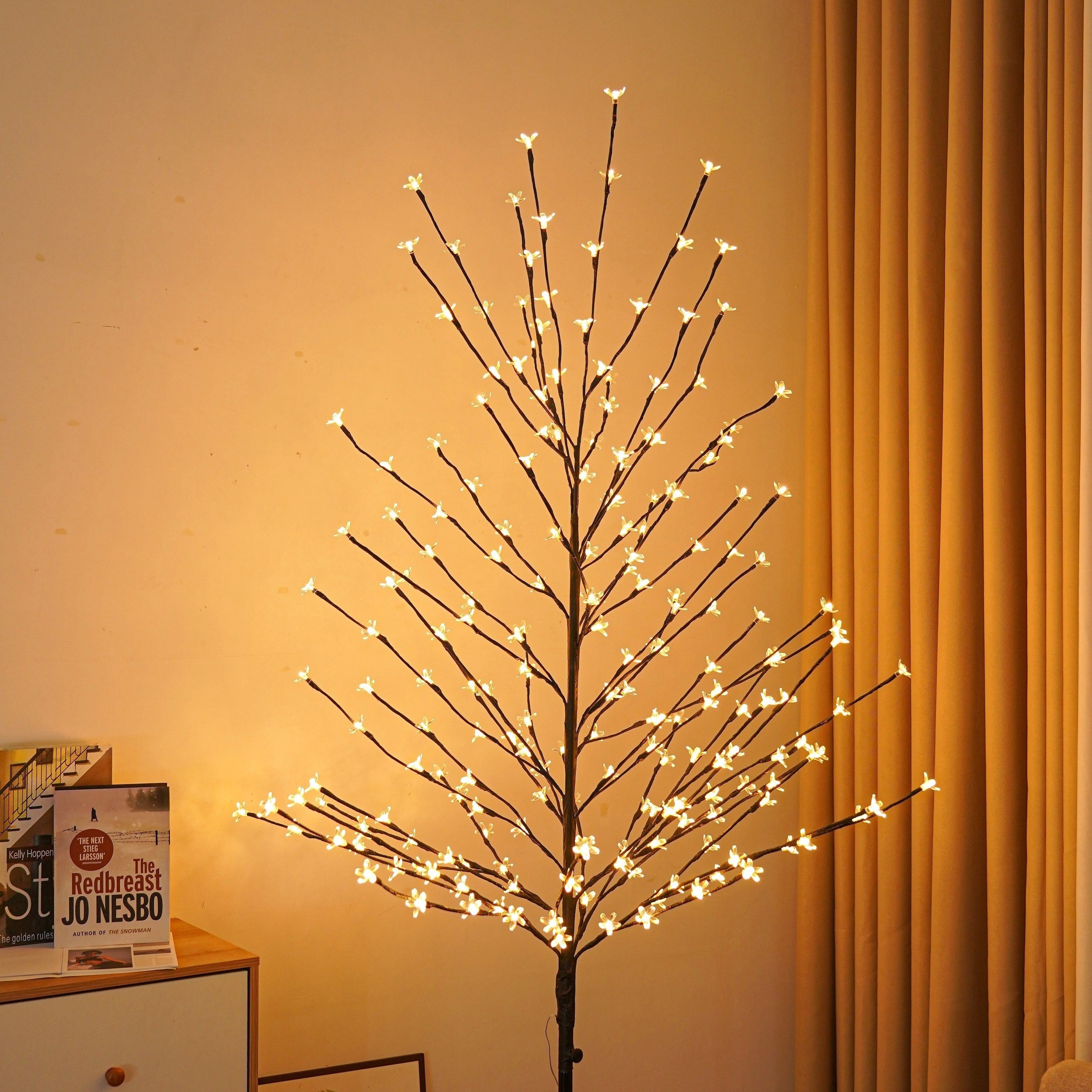 6.5 Feet 208 LED Light up Cherry Tree, Warm White, Decorate Home Garden, Spring, Summer, Wedding, Birthday, Christmas Holiday, Party, Indoor and Outdoor Use