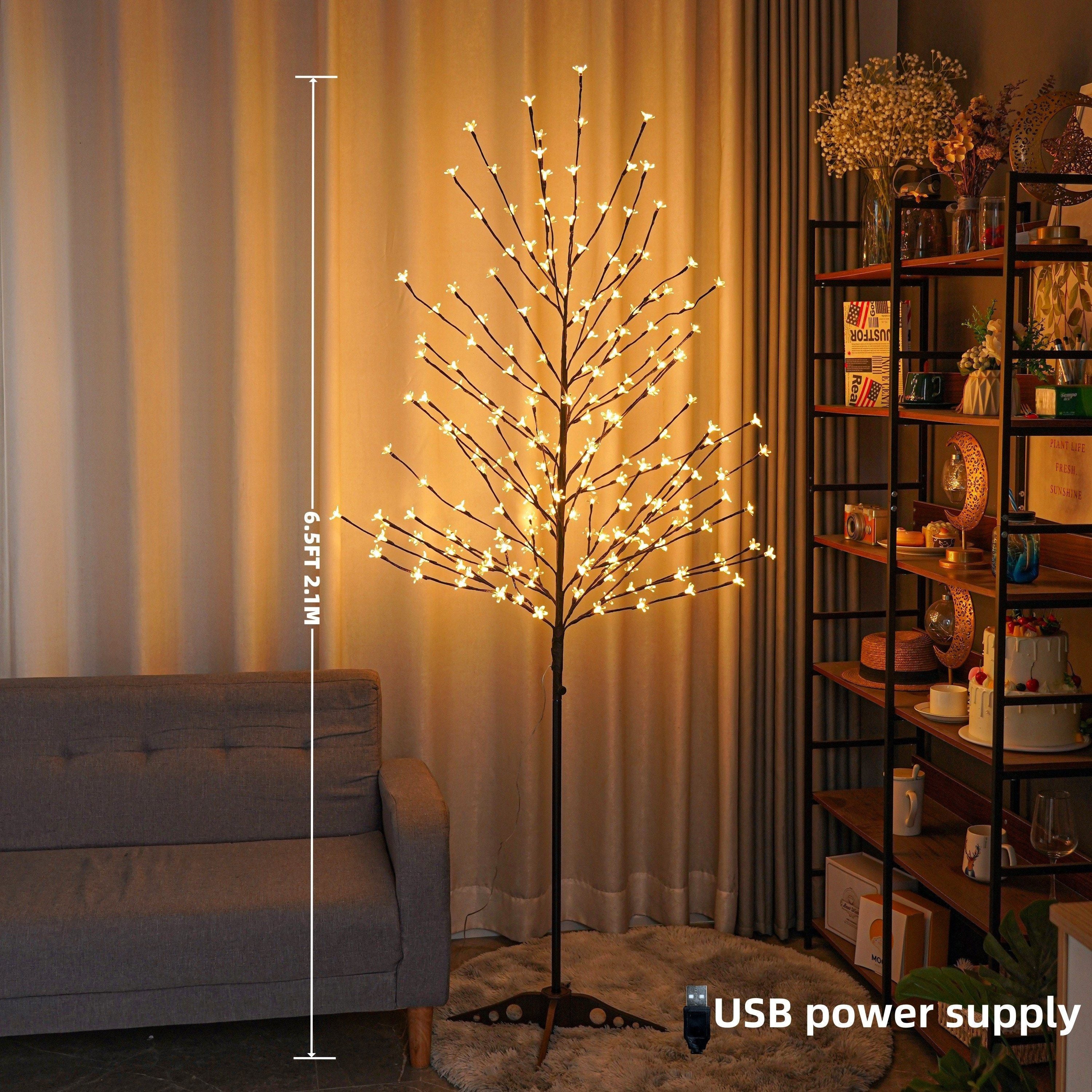 6.5 Feet 208 LED Light up Cherry Tree, Warm White, Decorate Home Garden, Spring, Summer, Wedding, Birthday, Christmas Holiday, Party, Indoor and Outdoor Use