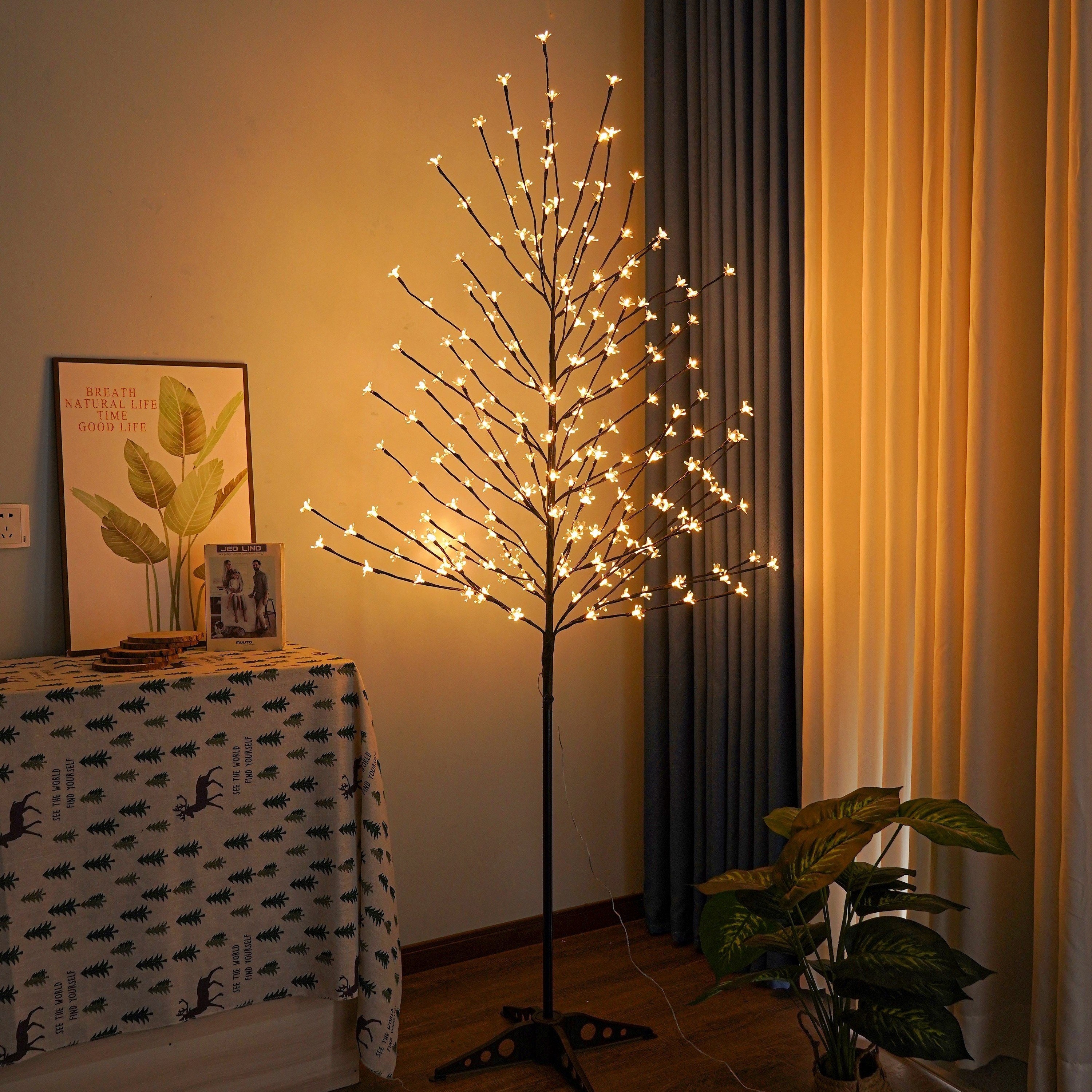 6.5 Feet 208 LED Light up Cherry Tree, Warm White, Decorate Home Garden, Spring, Summer, Wedding, Birthday, Christmas Holiday, Party, Indoor and Outdoor Use