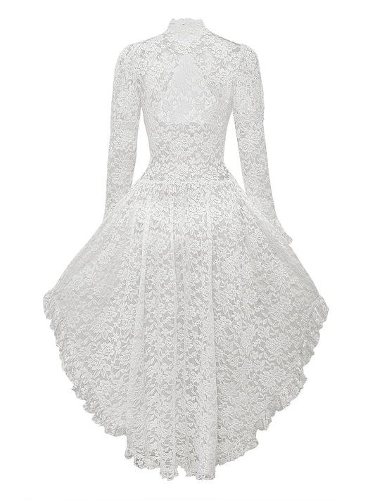 White 1980s Gigot Sleeve Victorian Lace Dress