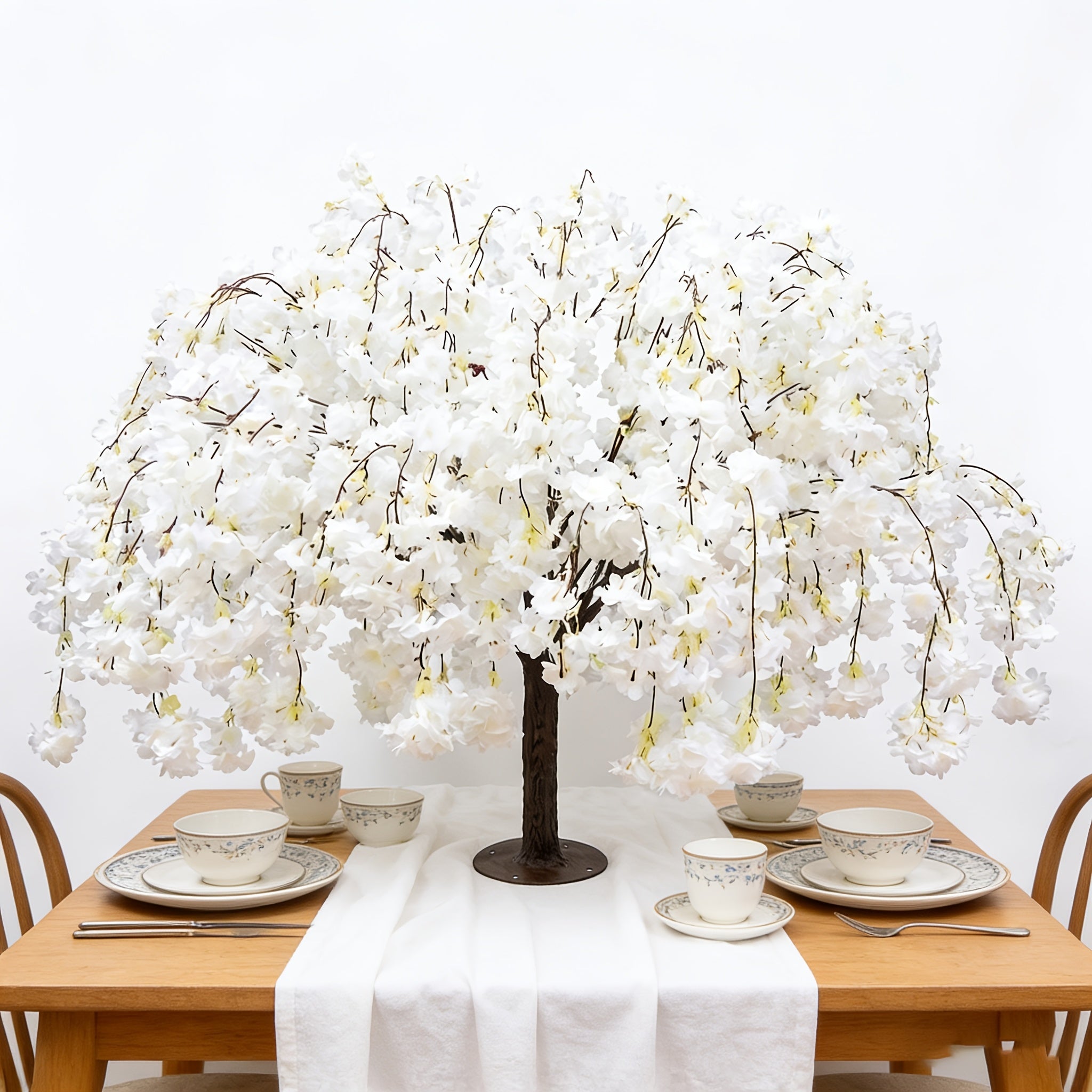 White Cherry Blossom Tree DecorRealistic Cherry Blossom Trees, Vines, And Indoor Handcrafted Wishing Trees; Realistic Weeping Cherry Blossom Trees Ideal for Parties, Weddings, And Christmas (Sizes: 47.24inch, 59.06inch, 70.87inch)