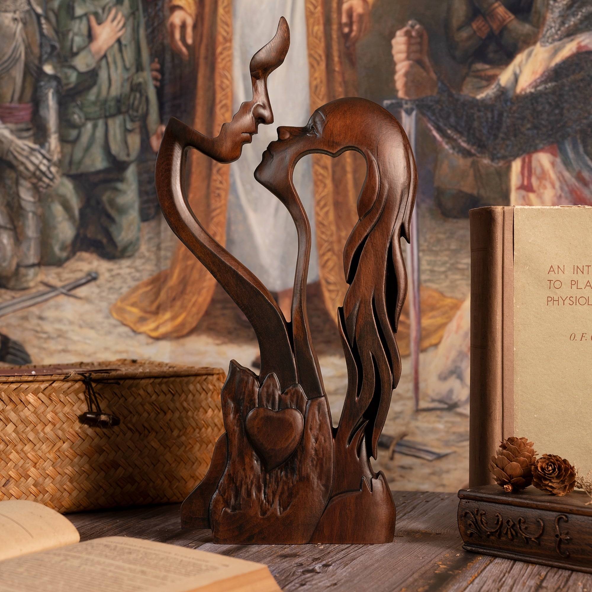 1pc 3D Love Ornament 1pc 3D Love Forever Wooden Ornament | European Beech Valentine's Day Decoration Tabletop Home Decor Sculpture | Couple Kissing Love Art Ornament Figurine, Wedding Gift for Him and Her