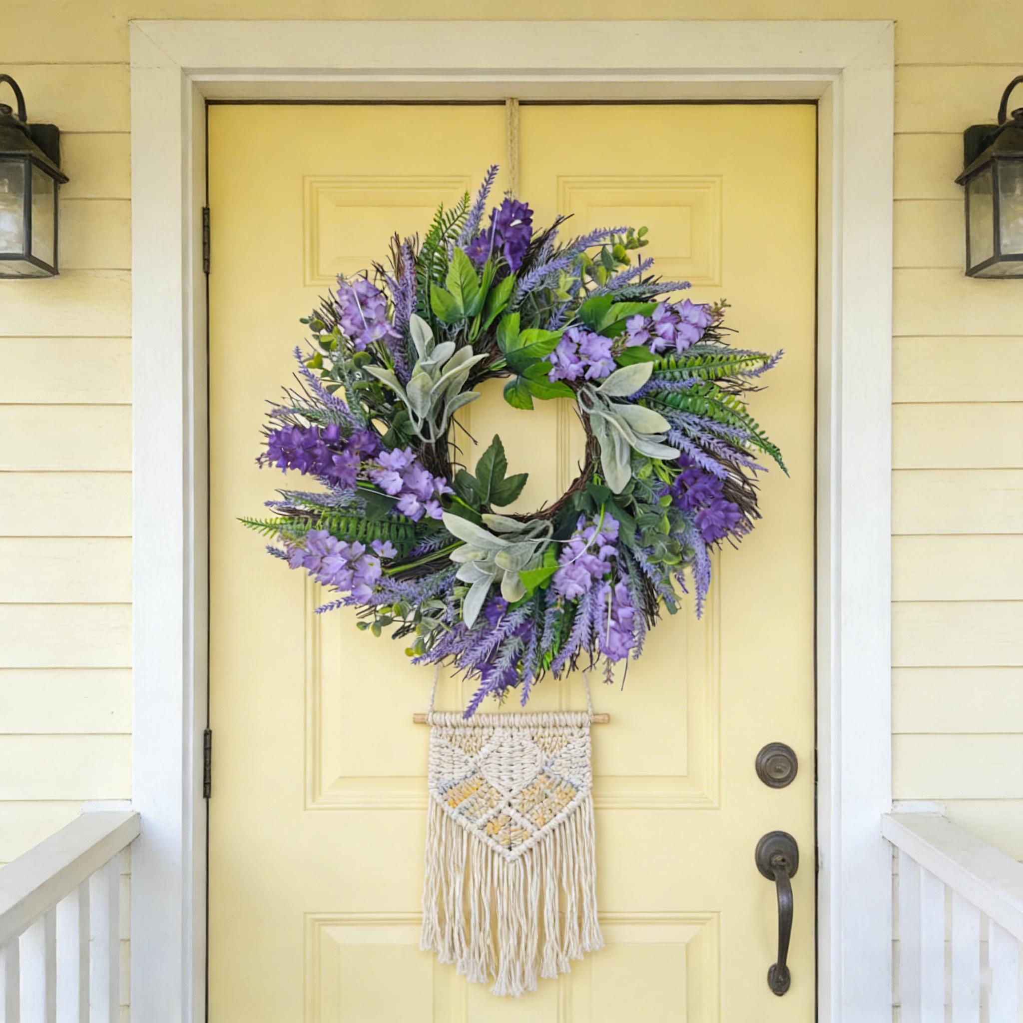 1pc 19Inch Lavender Wreath Suitable for Front Door, Wall-Mounted Country Style Artificial Flower Garland with Lavender Blooms, Plastic Indoor\u002F Decoration for Spring Summer Mother's Day Gift, Year-Round Door Decor