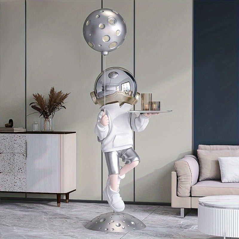 Space-Themed Decor Large Resin Astronaut Tabletop Decor - Golden & Black Space-Themed Furniture Sculpture with Serving Tray, No Electricity Needed for Living Room, Entryway, TV Cabinet - Whimsical Modern Home Decoration