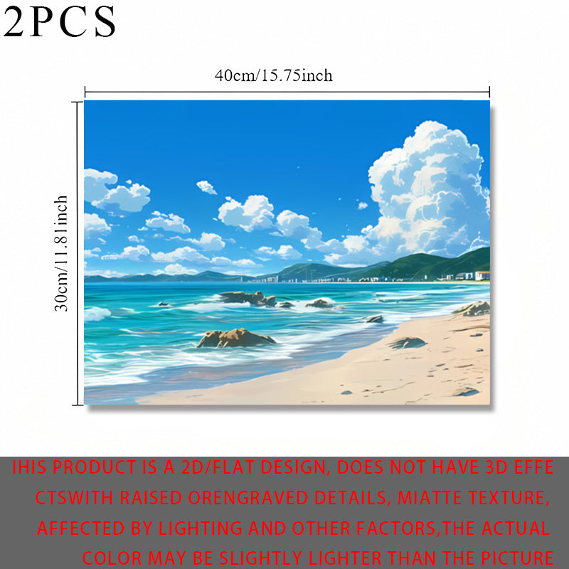 2pcs Beach Scene Wall Sticker Decoration, Self-Adhesive 2D Flat Decorative Cover for Meter Box, Creative Wall Sticker for Living Room, Instant Peel-and-Stick Meter Box Wrap, Suitable for Home and Office Meter Boxes, Easy to Apply and Remove Without