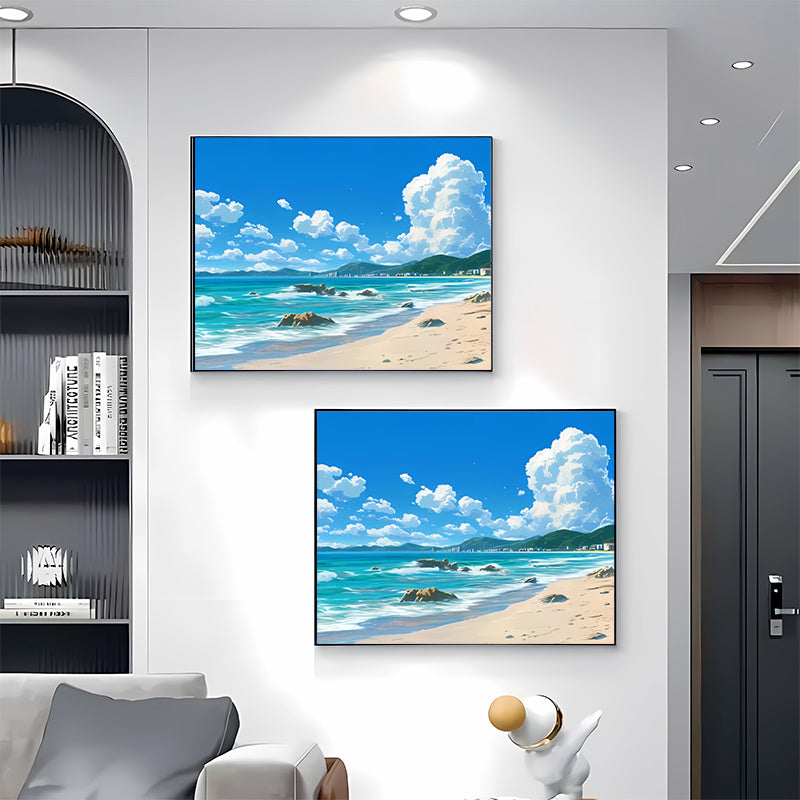 2pcs Beach Scene Wall Sticker Decoration, Self-Adhesive 2D Flat Decorative Cover for Meter Box, Creative Wall Sticker for Living Room, Instant Peel-and-Stick Meter Box Wrap, Suitable for Home and Office Meter Boxes, Easy to Apply and Remove Without