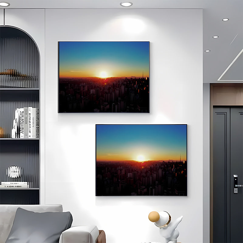 2pcs City Skyline Sunset Pattern, Self-Adhesive Electric Meter Box Sticker, Living Room Fashion Wall Decal, Self-Stick 2D Flat Decorative Cover Plate Creative Wall Sticker Cover, Instant Peel-and-Stick Electric Meter Box Wrap, Suitable for Home