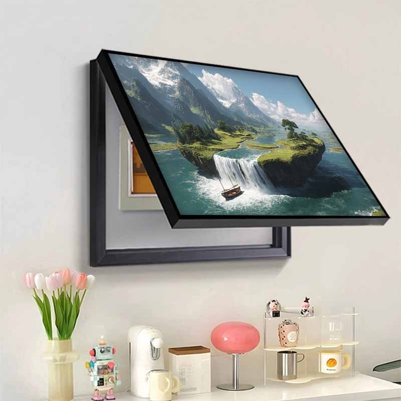 A Modern Minimalist 2D Decorative Socket Cover for an Electric Meter Box, Featuring a Natural Landscape Mural. It Enhances The Artistic Feel of Living Room And Bedroom Walls with a Hidden Design That Is Safe And Practical. Made from Durable Plastic