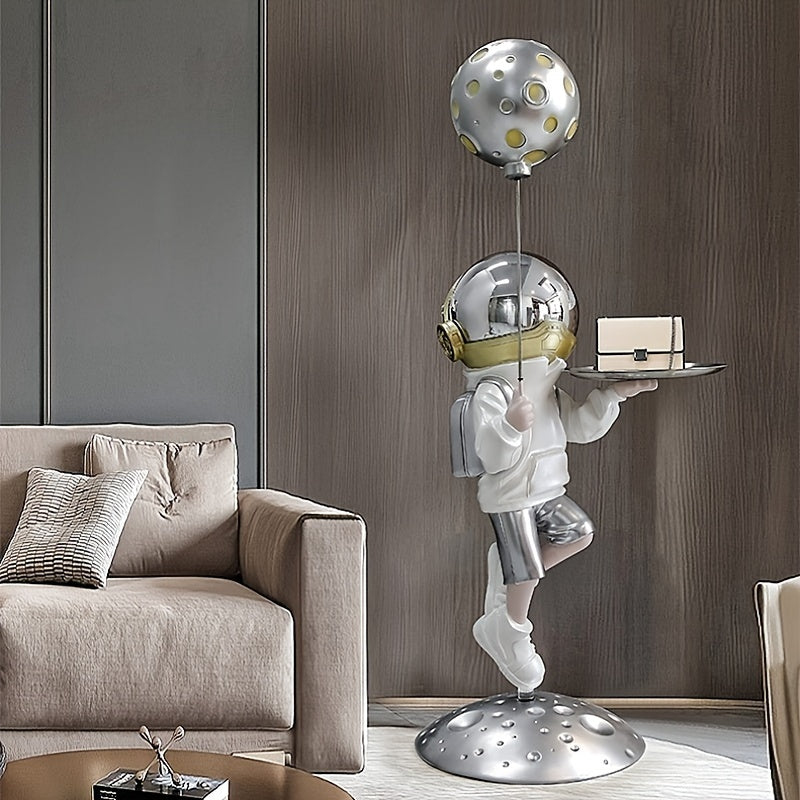 Space-Themed Decor Large Resin Astronaut Tabletop Decor - Golden & Black Space-Themed Furniture Sculpture with Serving Tray, No Electricity Needed for Living Room, Entryway, TV Cabinet - Whimsical Modern Home Decoration