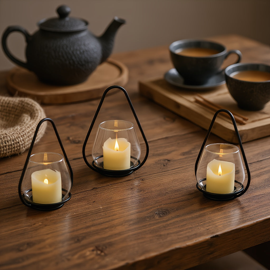 1\u002F2\u002F3pcs Metal Candle Holder Lantern, Black Lantern Candelabra, Vintage Hanging Candle Holder, Glass Candlestick Set, Wire Frame Candle Holder for Home Decor|Farmhouse|Christmas|Easter|Halloween|Hanukkah|Thanksgiving