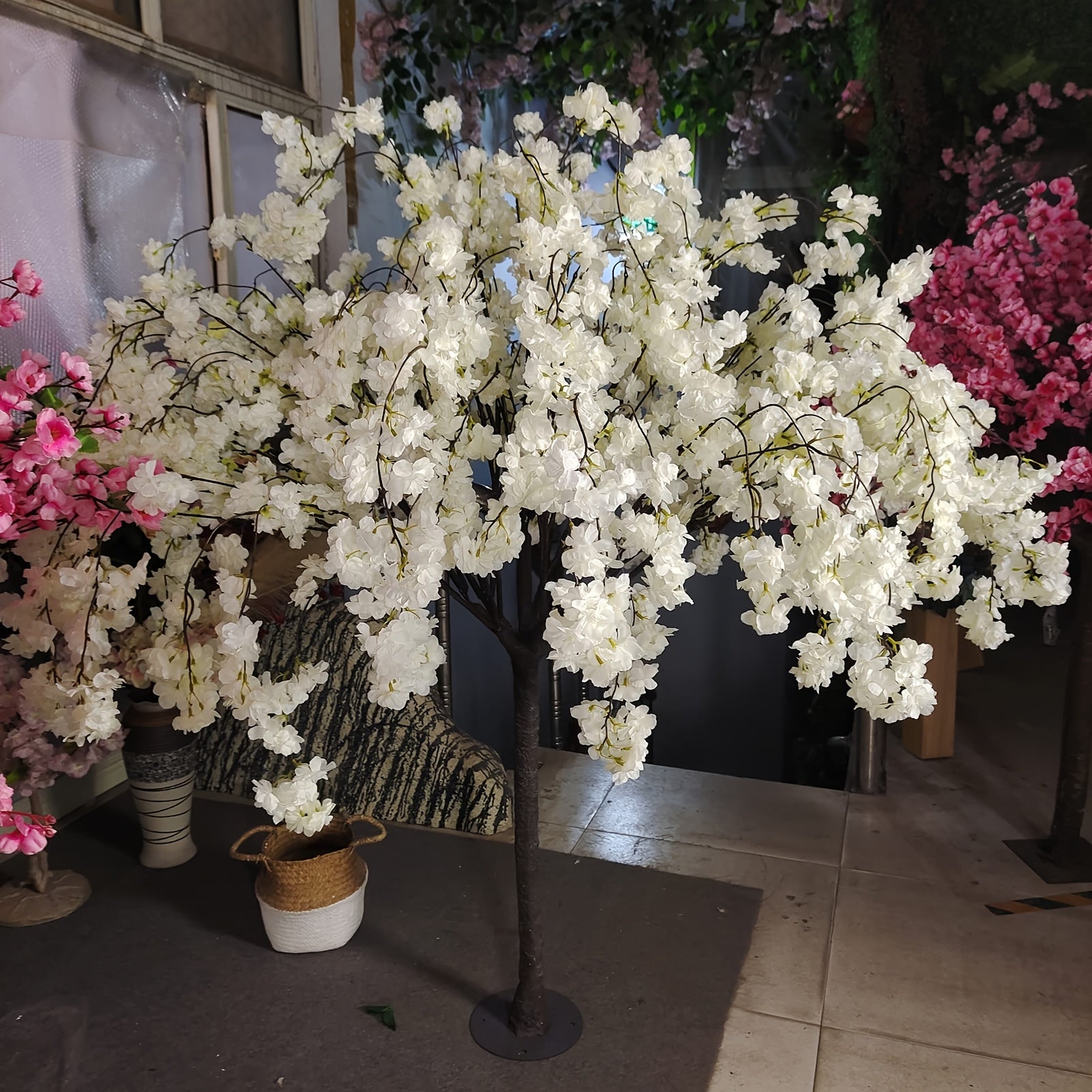 White Cherry Blossom Tree DecorRealistic Cherry Blossom Trees, Vines, And Indoor Handcrafted Wishing Trees; Realistic Weeping Cherry Blossom Trees Ideal for Parties, Weddings, And Christmas (Sizes: 47.24inch, 59.06inch, 70.87inch)