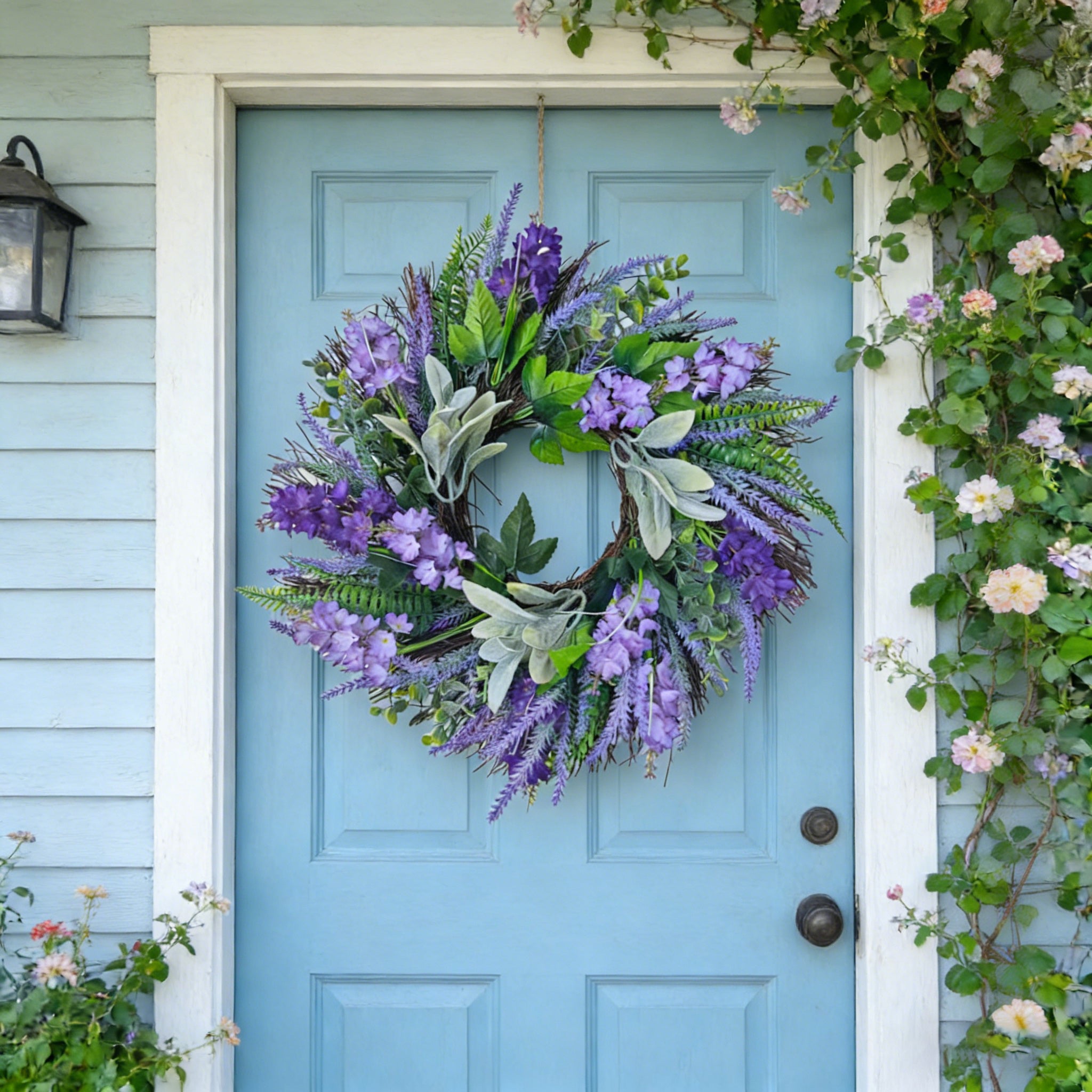 1pc 19Inch Lavender Wreath Suitable for Front Door, Wall-Mounted Country Style Artificial Flower Garland with Lavender Blooms, Plastic Indoor\u002F Decoration for Spring Summer Mother's Day Gift, Year-Round Door Decor
