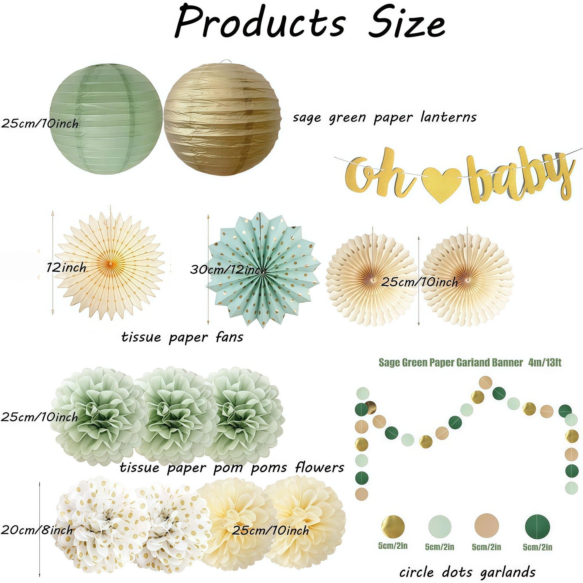 2026, Sage Green Paper Lantern Set Party Decorations Paper Flowers Garland for Event Supplies