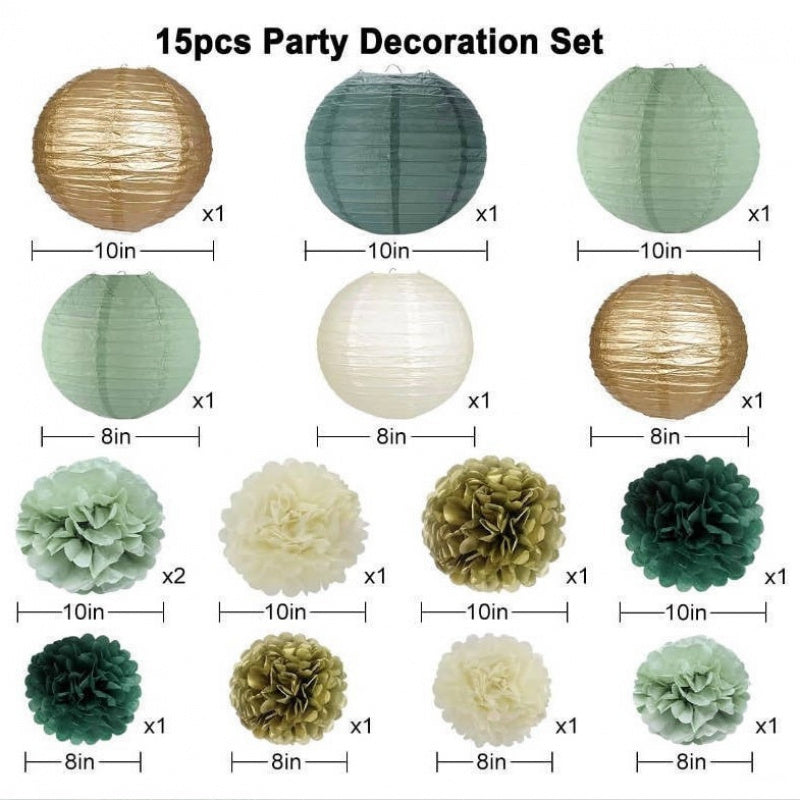2026, Sage Green Paper Lantern Set Party Decorations Paper Flowers Garland for Event Supplies