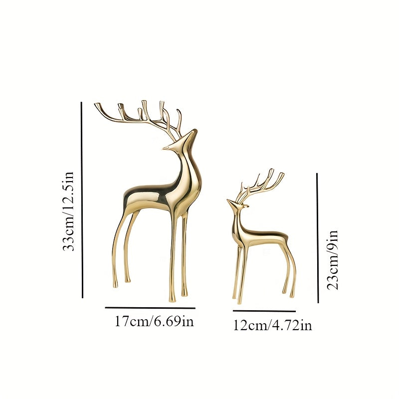 Reindeer Figurine Statues Deluxe Set of 2, Christmas Deer Pure Heavy Reindeer Ornaments for Home Decor Accents Living Room Office Bookself Tabletop Mantle Christmas Decoration, Golden
