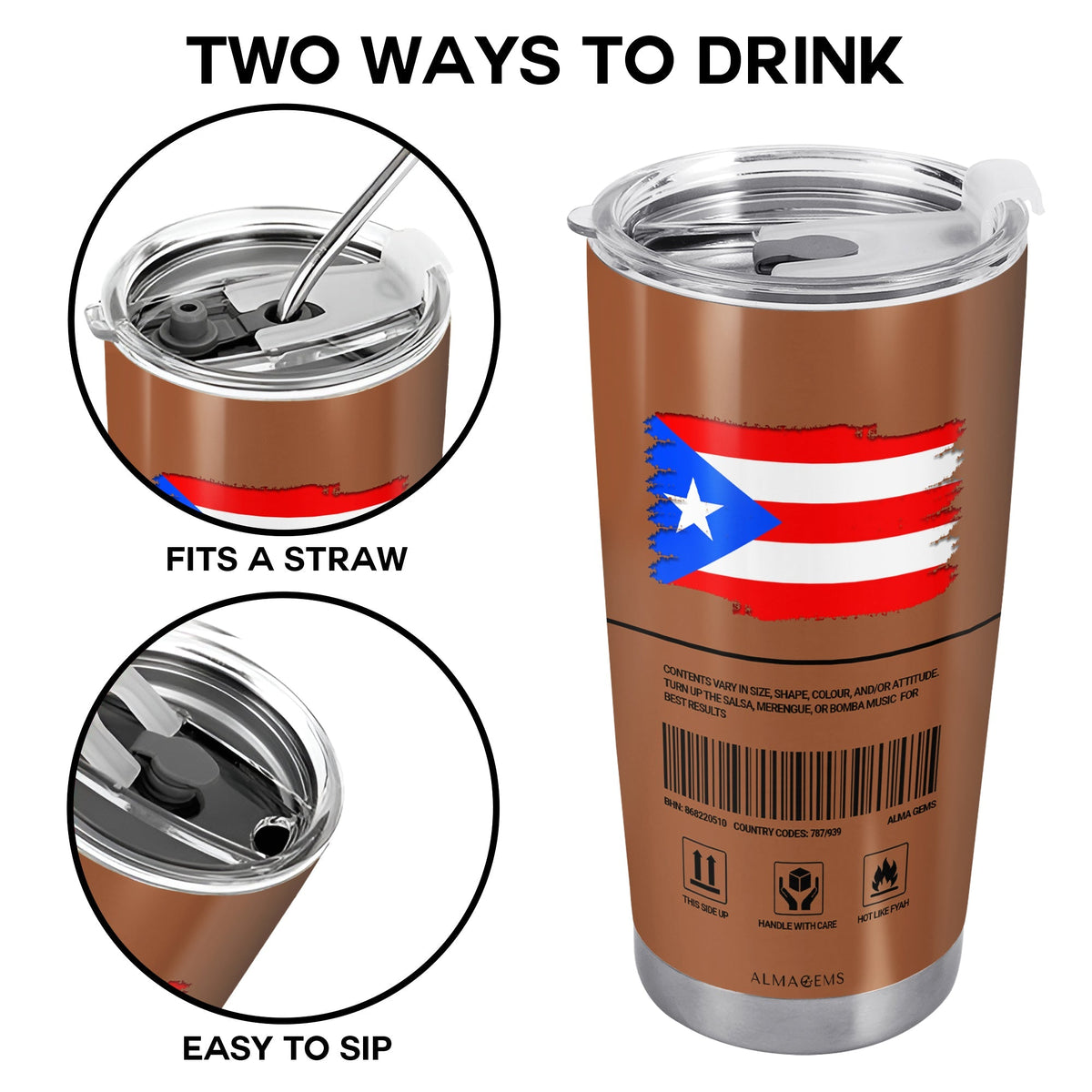 Puerto Rican Nutrition Facts - Personalized Custom Stainless Steel Tumbler 20oz 30oz - LA037_TB
