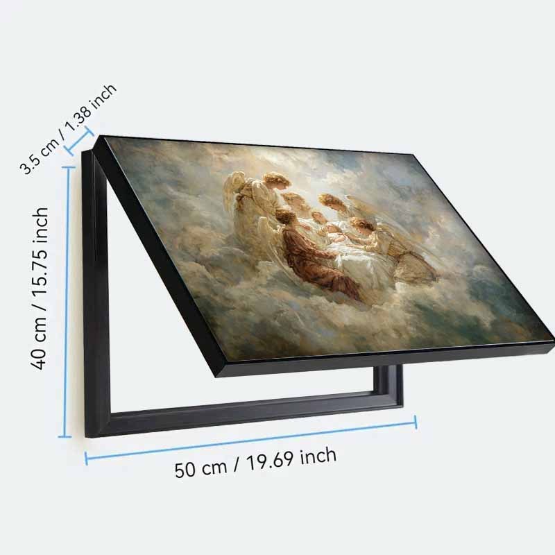 1 Modern Minimalist 2D Flat Decorative Outlet Cover Panel for Electric Meter Box, Angel Oil Painting Style, Elegant Art Home Decor, Enhances Space Aesthetics, Safe and Practical, Seamlessly Integrates into Wall Design. - Black Frame - Easy Snap-On