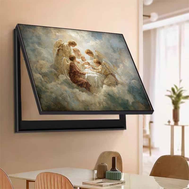 1 Modern Minimalist 2D Flat Decorative Outlet Cover Panel for Electric Meter Box, Angel Oil Painting Style, Elegant Art Home Decor, Enhances Space Aesthetics, Safe and Practical, Seamlessly Integrates into Wall Design. - Black Frame - Easy Snap-On