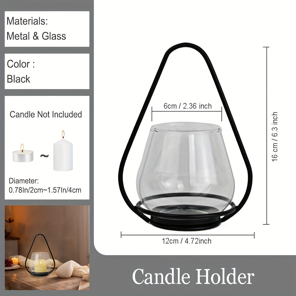 1\u002F2\u002F3pcs Metal Candle Holder Lantern, Black Lantern Candelabra, Vintage Hanging Candle Holder, Glass Candlestick Set, Wire Frame Candle Holder for Home Decor|Farmhouse|Christmas|Easter|Halloween|Hanukkah|Thanksgiving