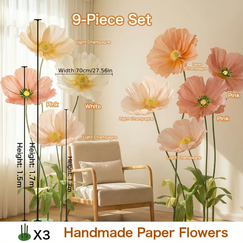 1pc\u002F9pcs Set\u002F11pcs Set Colorful Giant Poppy Store Window Display Artificial Flowers Wedding & Festival Decor Trendy Photo Spot Decoration Flowers