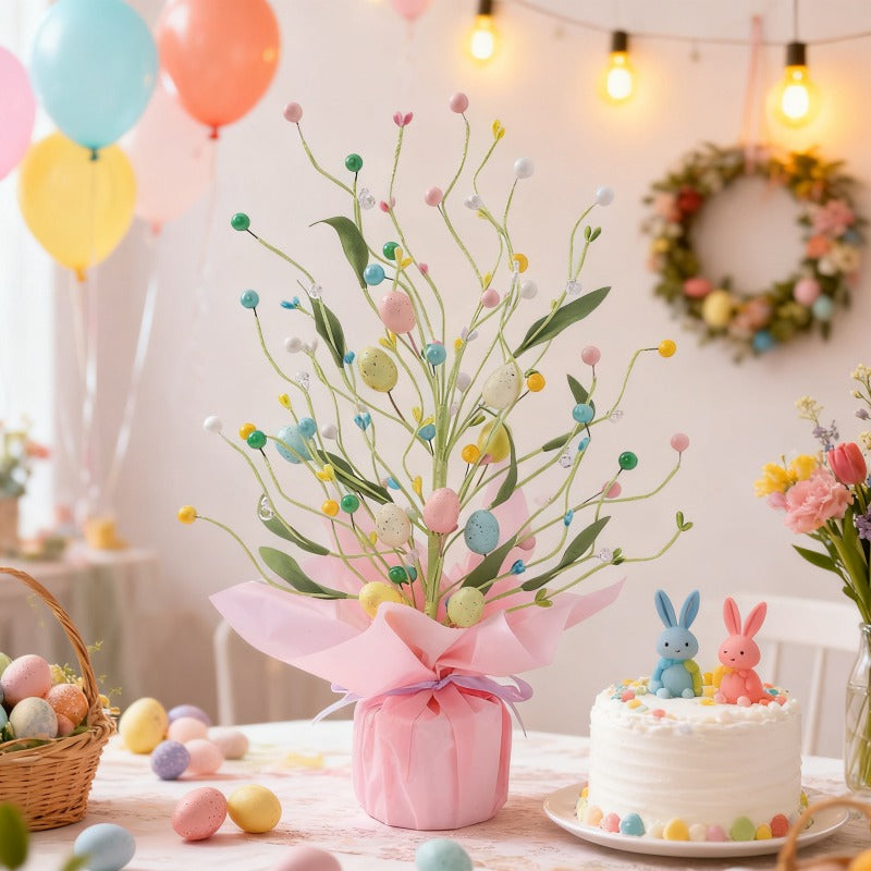 Small Artificial Tree Adorned with Flowers, Perfect for Spring Festival Tabletop Decor, a Maintenance-Free Easter Ornament Made of Plastic