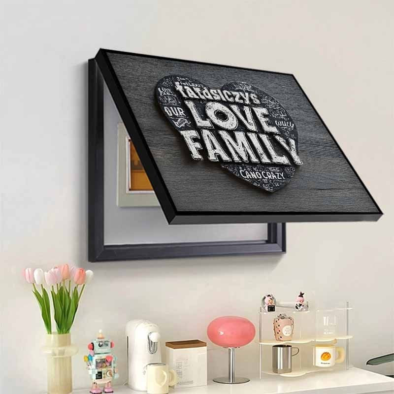 J1 Creative Heart-Shaped 3D Decorative Socket Cover Warm Family Love Theme Electric Meter Box Panel Modern Minimalist Home Wall Decoration Artwork - Black Frame - Easy Snap-On Installation, Durable Plastic Hides Unsightly Electrical Components