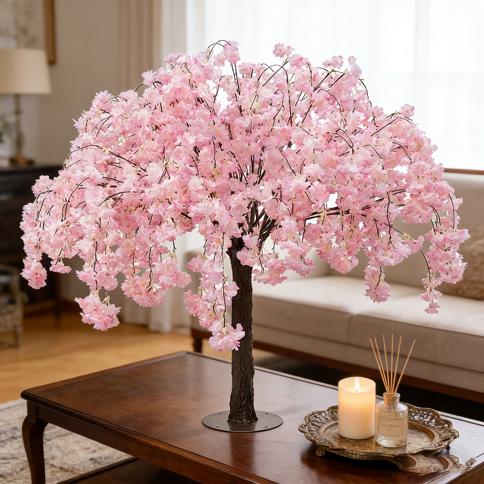 White Cherry Blossom Tree DecorRealistic Cherry Blossom Trees, Vines, And Indoor Handcrafted Wishing Trees; Realistic Weeping Cherry Blossom Trees Ideal for Parties, Weddings, And Christmas (Sizes: 47.24inch, 59.06inch, 70.87inch)