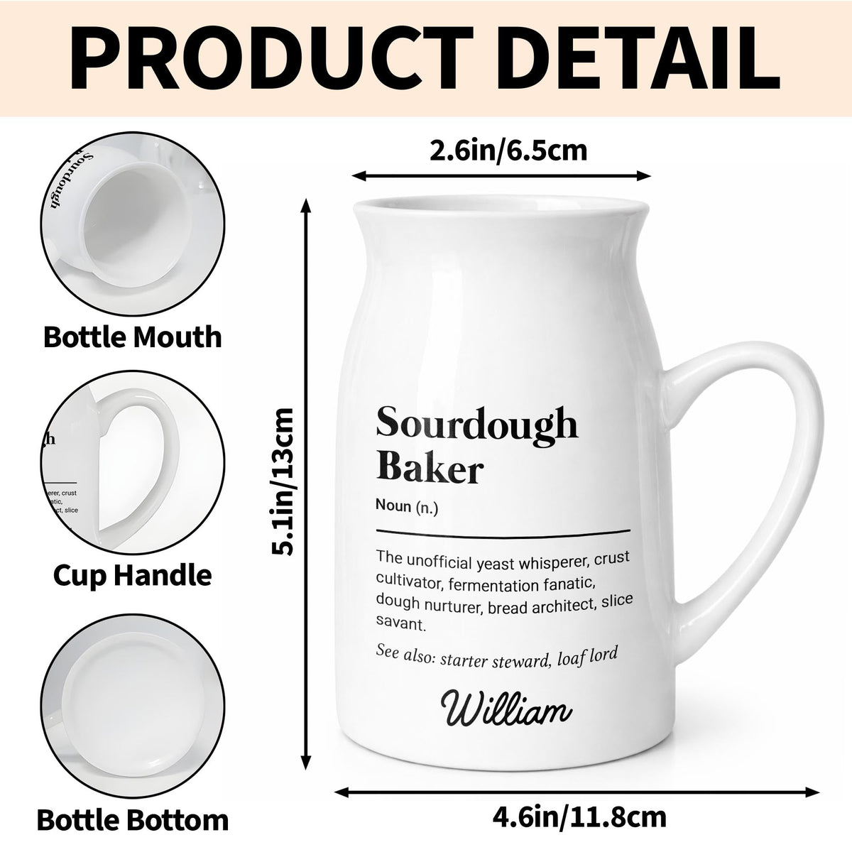 Sourdough Baker Definition Yeast Whisperer And Bread Architect - Personalized Ceramic Flower Vase - BAKE051_CEV