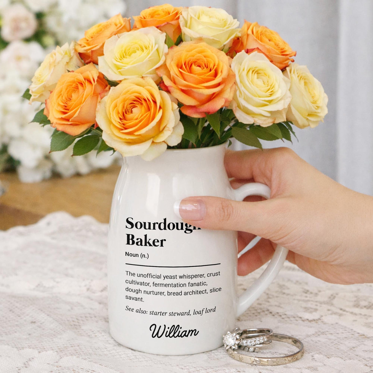 Sourdough Baker Definition Yeast Whisperer And Bread Architect - Personalized Ceramic Flower Vase - BAKE051_CEV