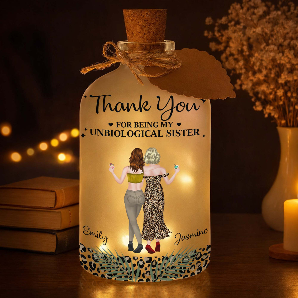Thank You For Being My Unbiological Sister Best Friends With Leopard Print - Personalized Short Bottle Light - BST468_SBOLI