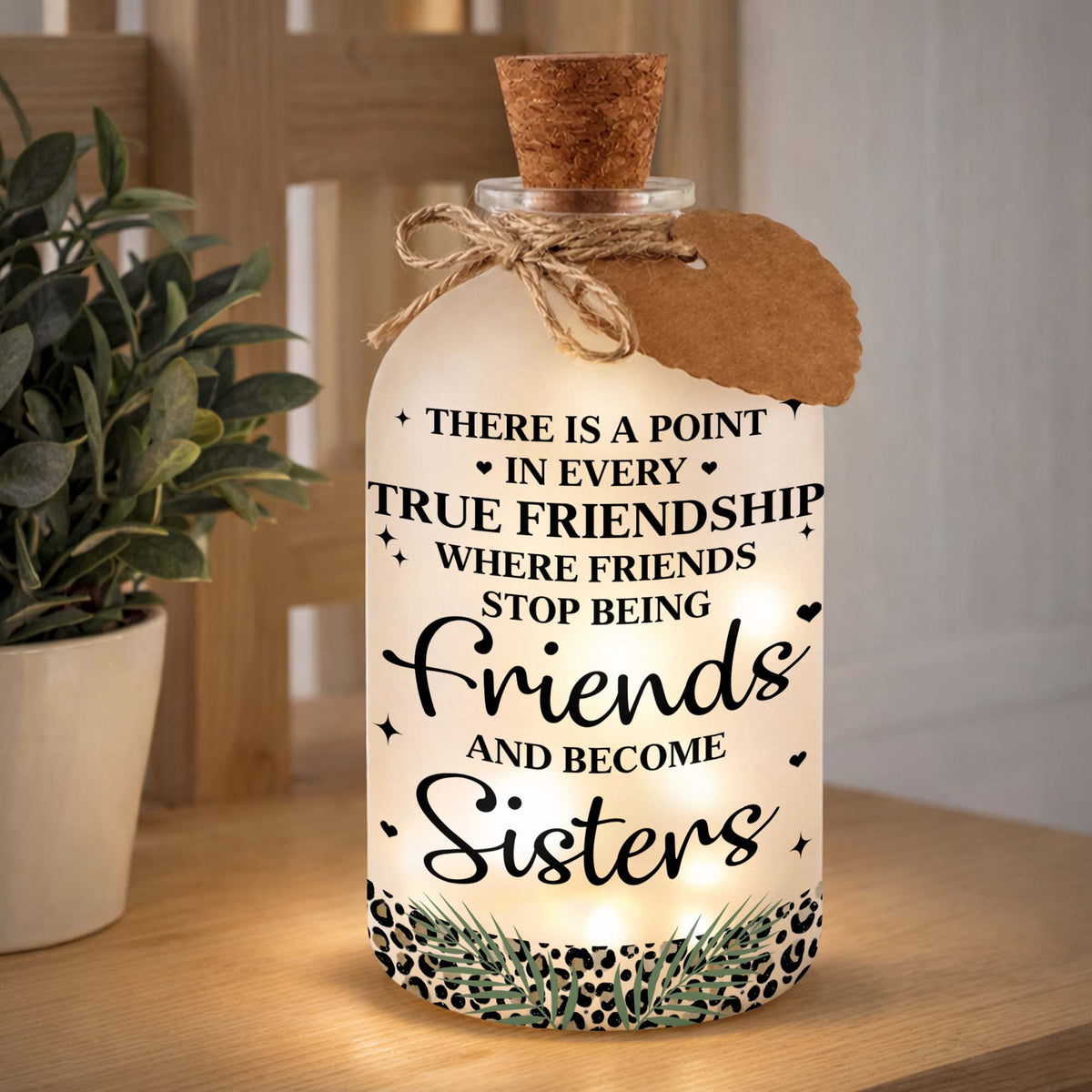 Thank You For Being My Unbiological Sister Best Friends With Leopard Print - Personalized Short Bottle Light - BST468_SBOLI