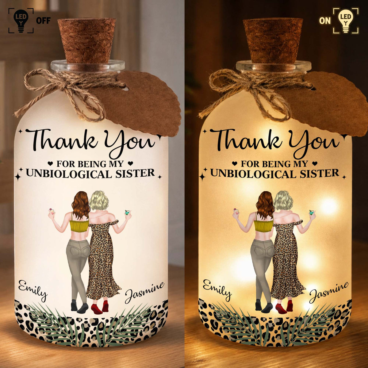 Thank You For Being My Unbiological Sister Best Friends With Leopard Print - Personalized Short Bottle Light - BST468_SBOLI