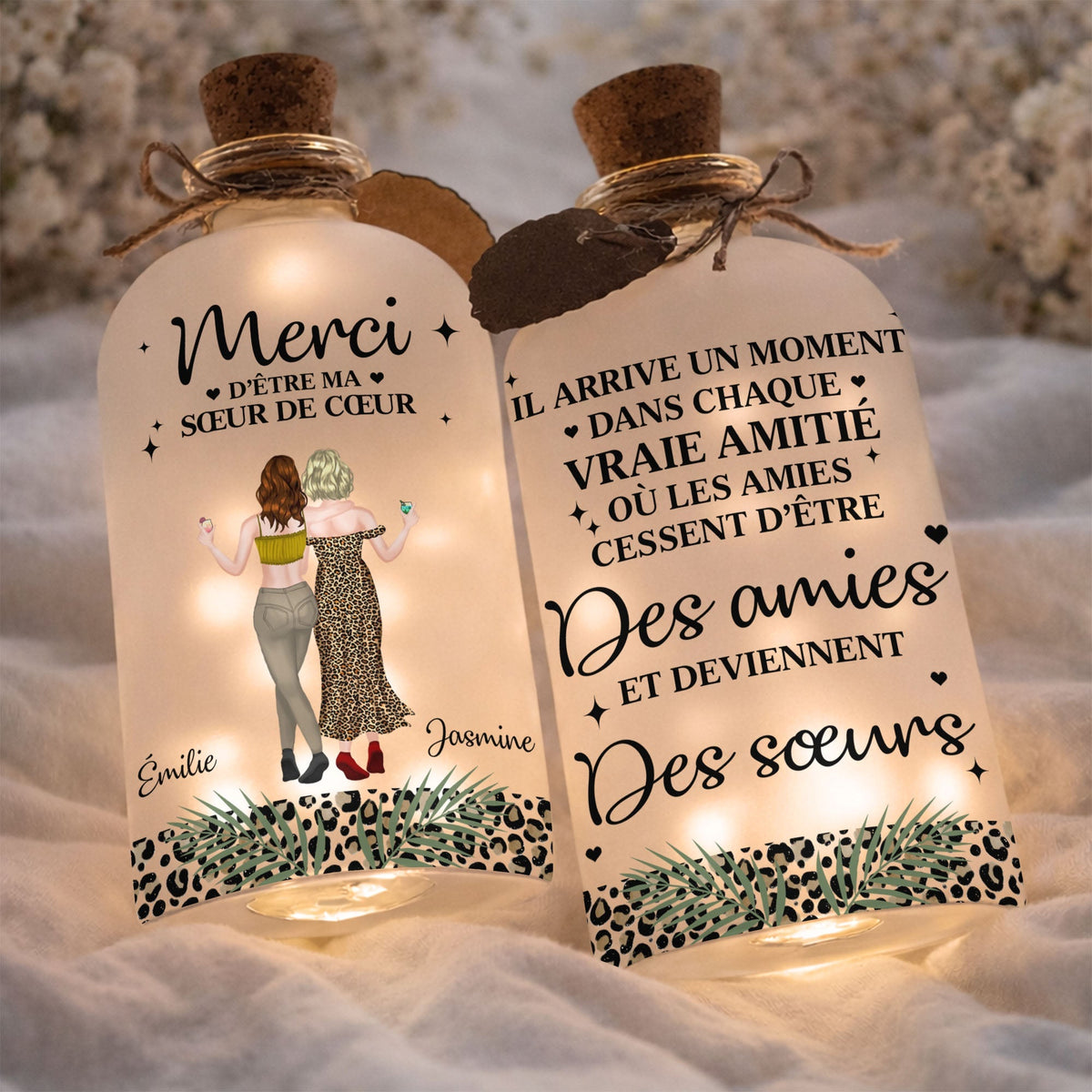 Merci D'être Ma Sœur De Cœur Best Friends Leopard Art - Personalized Short Bottle Light - BST580_SBOLI